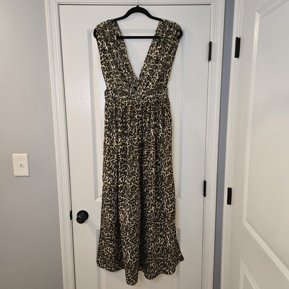 AMERICA & BEYOND Leopard Print Maxi Dress / Coverup With Stretch Waist Size Smal - Picture 5 of 15